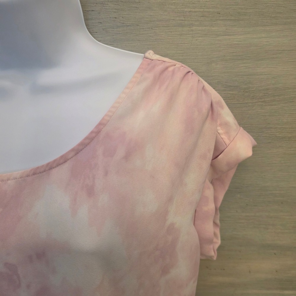 Wonderly Pink/White Tie Dye Wide Scoop Neck‎ High Low Blouse Size Large GC - Picture 3 of 6